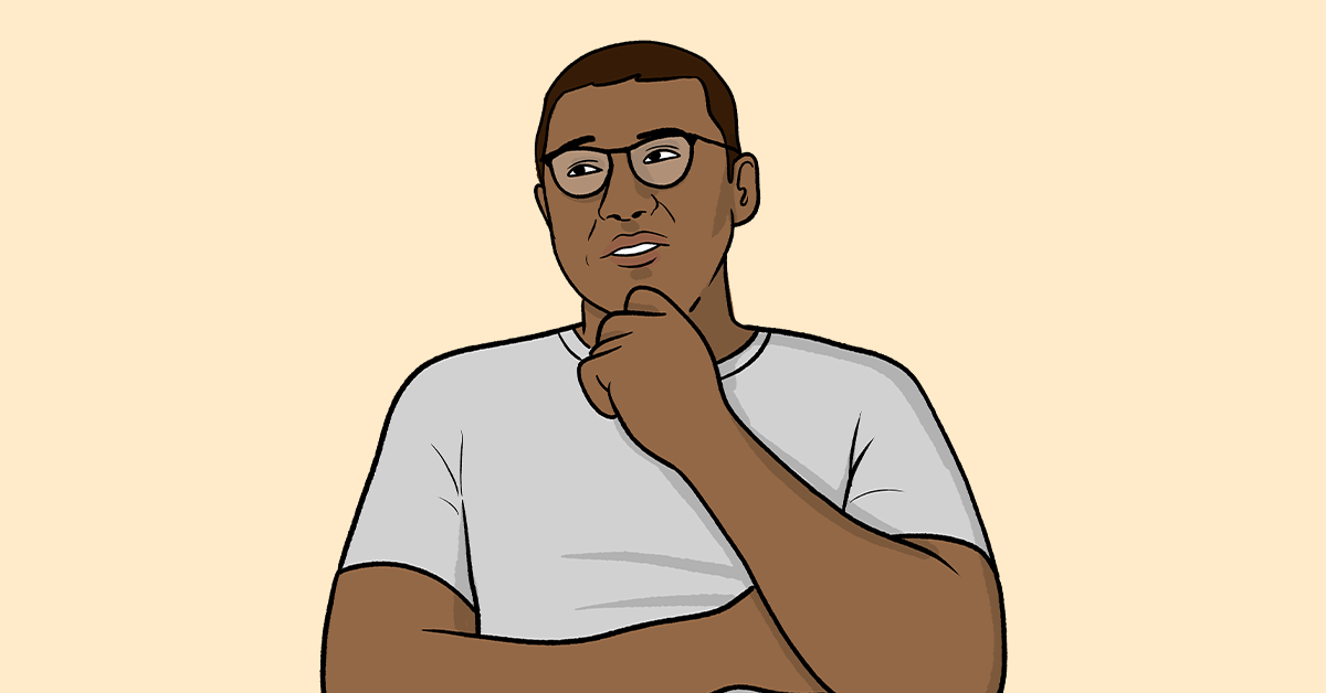 Illustration of a young black man thinking.