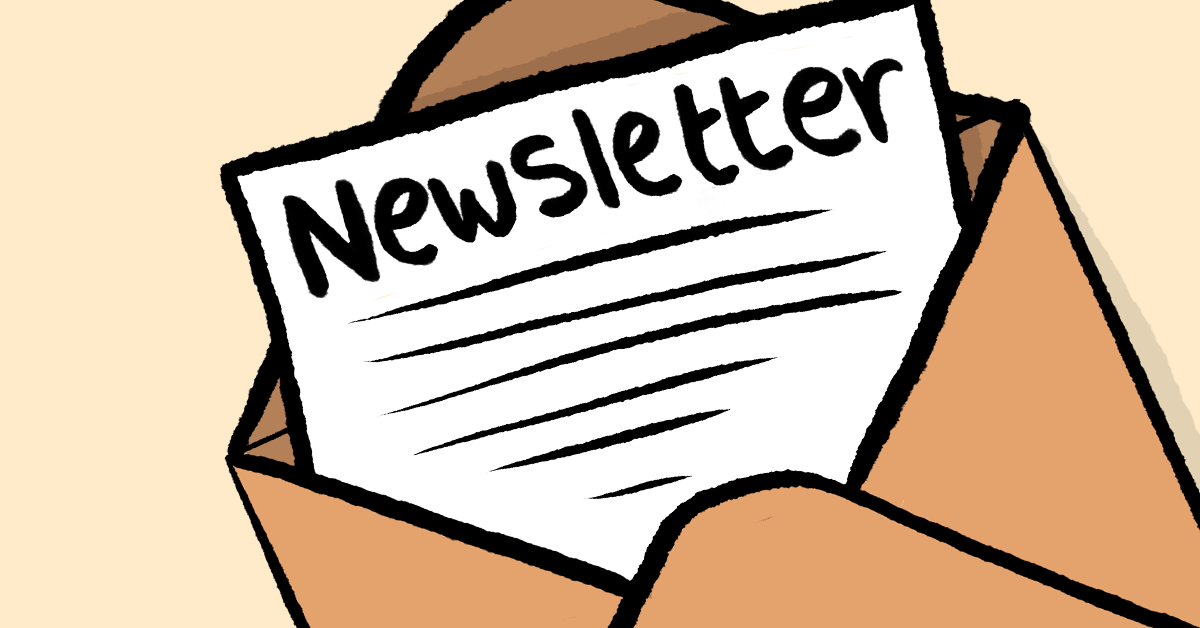 Image features illustration of an open envelope and a newsletter inside.